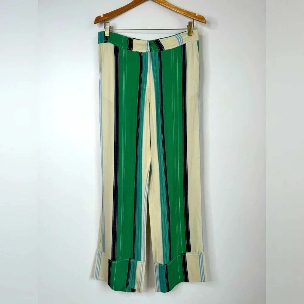 Striped Green & Cream Wide-Leg Trousers